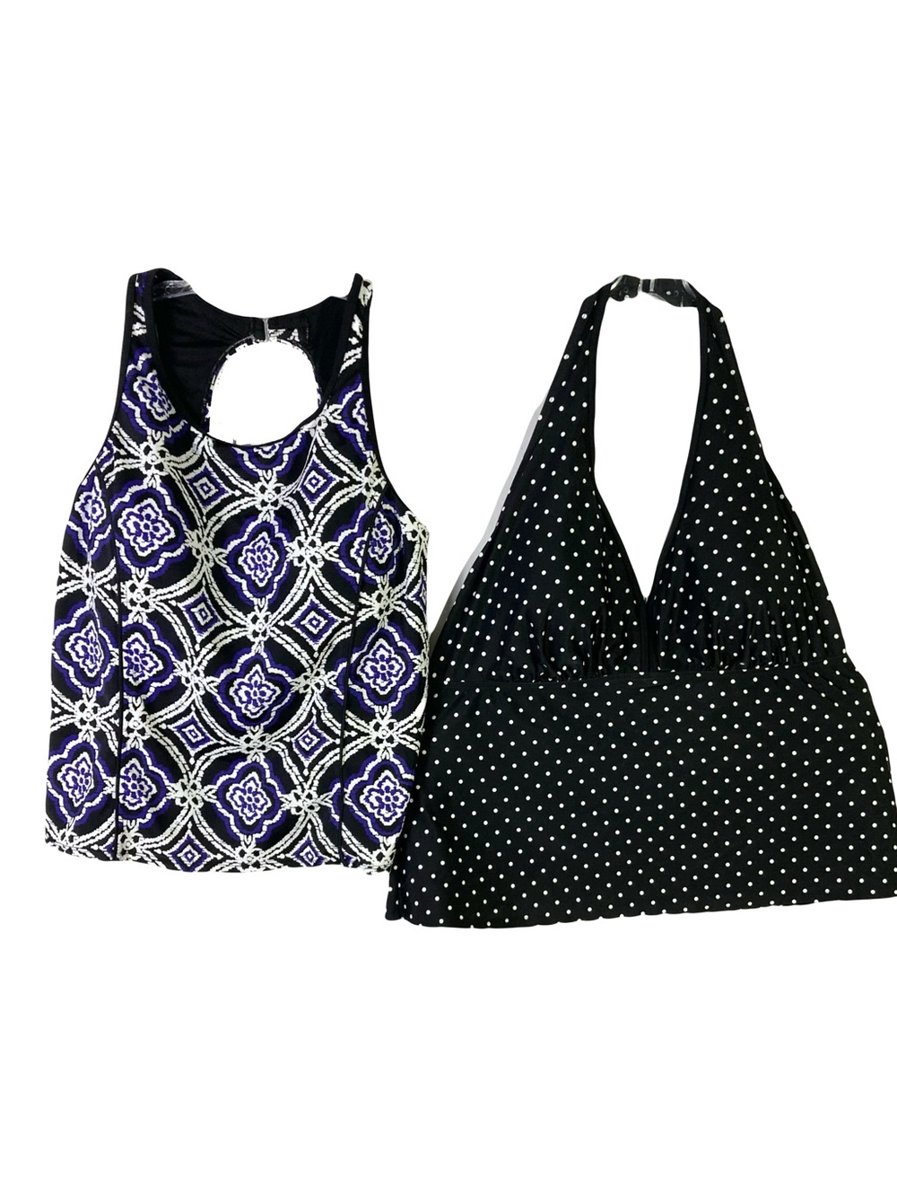 Nwot TROPICAL ESCAPE Bikini Top Set 20W Black-White Polkadot Purple Abstract